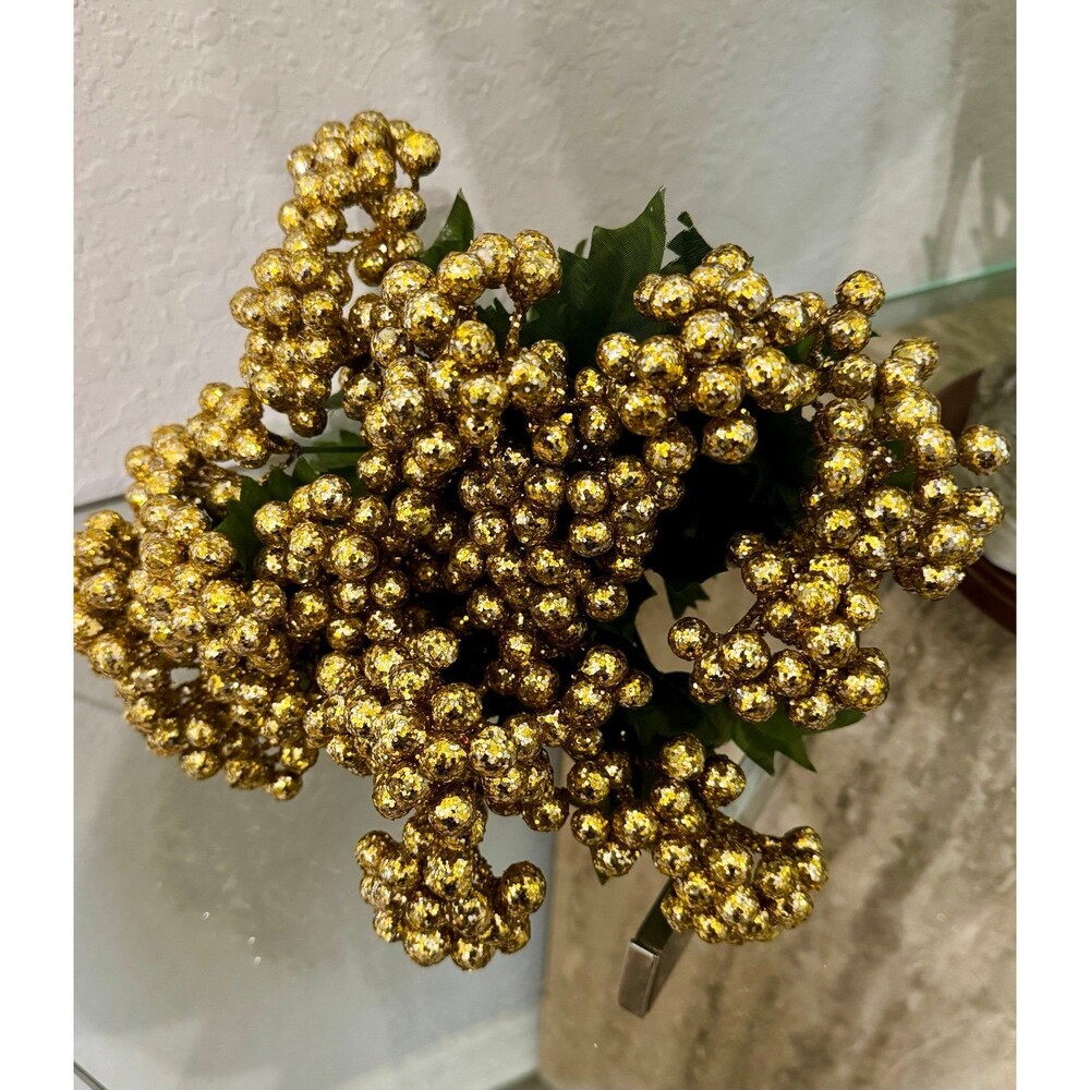Gold Berry Stem Floral Arrangement Home Decor Seasonal